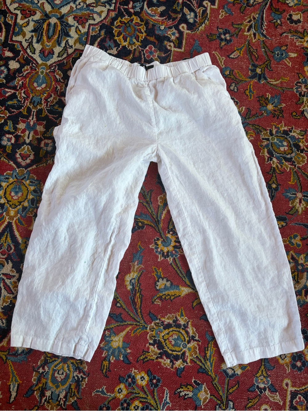Lightweight White Linen Relaxed Crop Pants